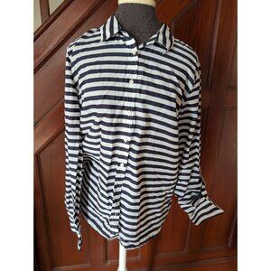 Talbots Womens Navy & White Striped Button-Up Shirt Long Sleeve Size L Cotton